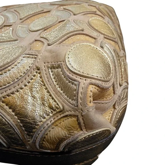 Coach Kristen Hobo Op Art Silver Gold Shoulder Bag Patchwork Beige Leather Purs - Picture 16 of 16